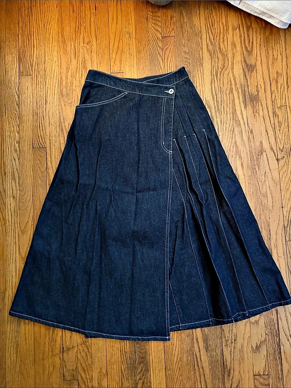 BEAMS BOY Wrap Pleated Skirt Denim Skirt Blue
